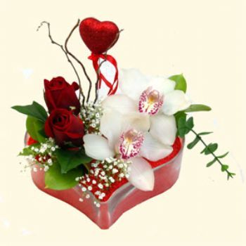  stanbul Beyolu hediye sevgilime hediye iek  1 kandil orkide 5 adet kirmizi gl mika kalp